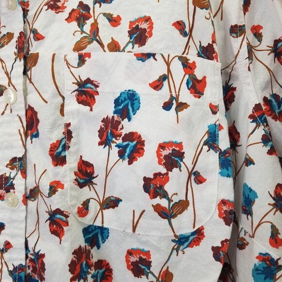 Lands End Button Up Shirt Women 2X 20-22 Cotton Roll Tab Sleeve Floral Ombre Blu - Picture 9 of 16
